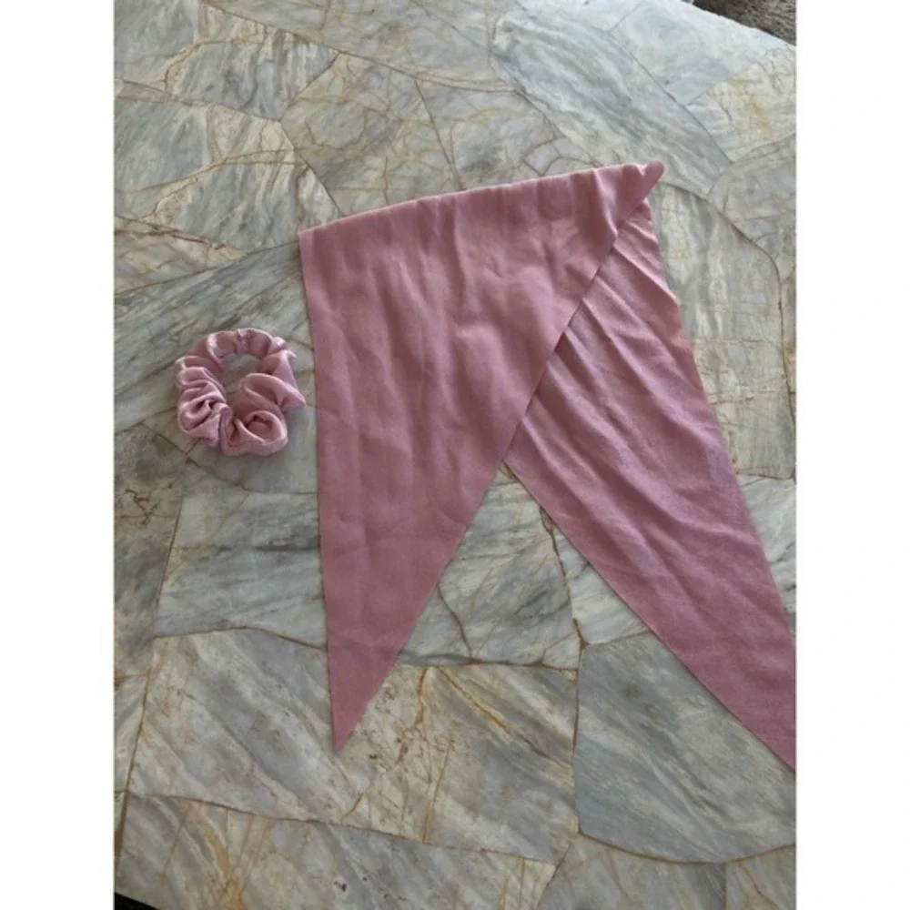 Pink Shimmer Hair Scarf and Matching Scrunchie‎ Set Dusty Rose Silky Accessory